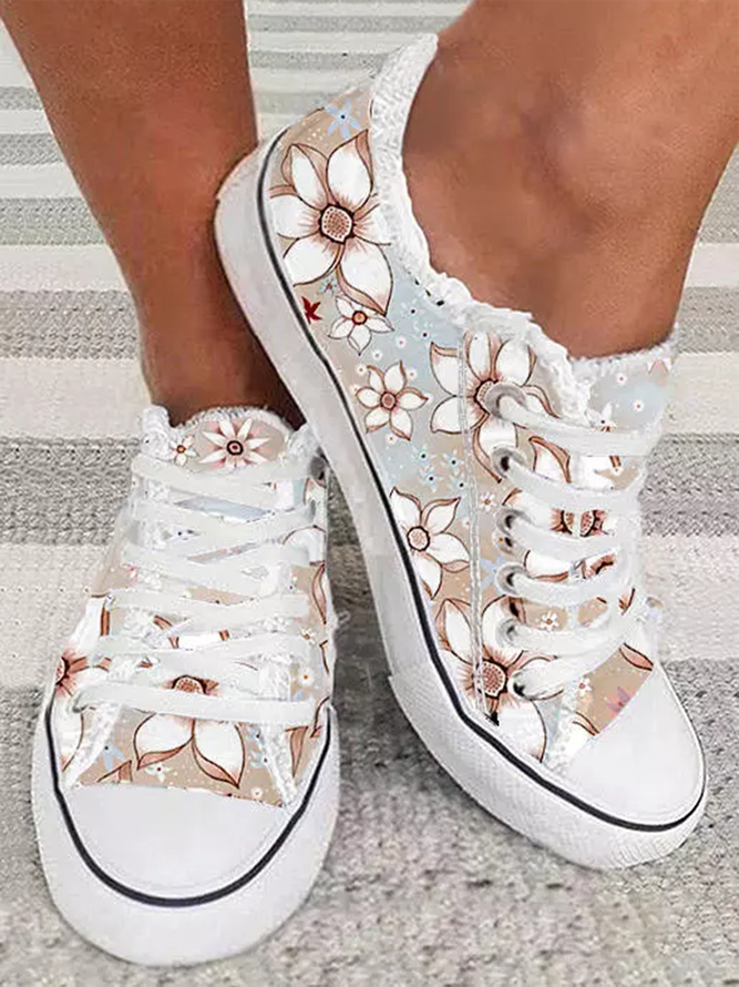 Lily Flower Graphic Lace-up Canvas