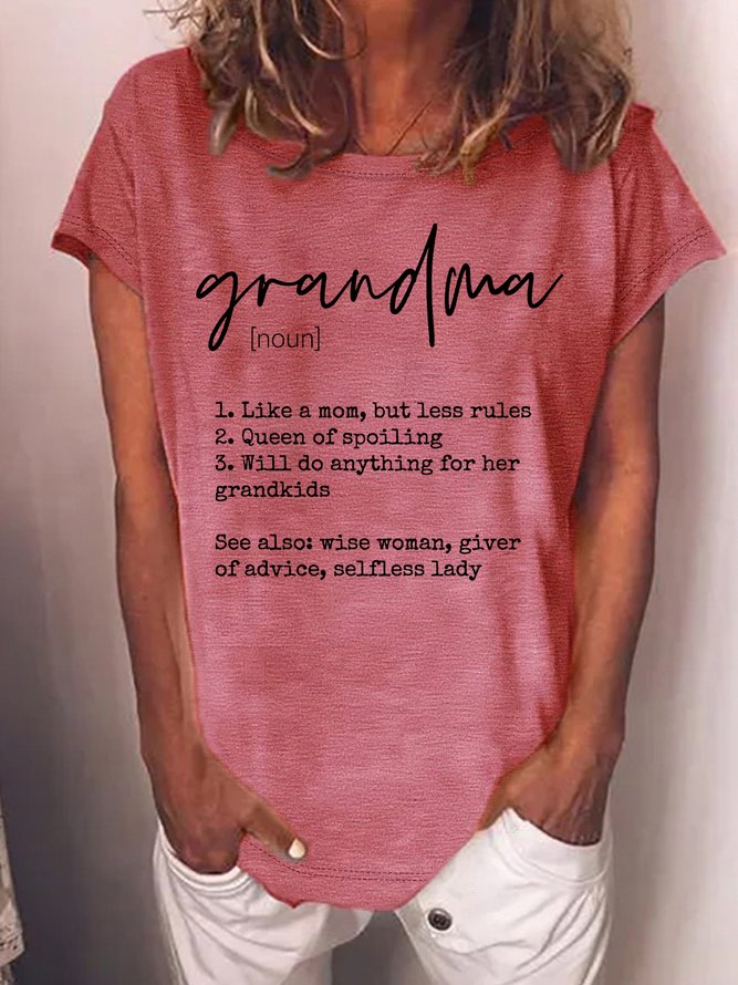 Women's Grandma Like A Mom But Less Rules Queen Of Spoiling Funny Graphic Printing Mather's Day Gift Crew Neck Casual Cotton-Blend T-Shirt