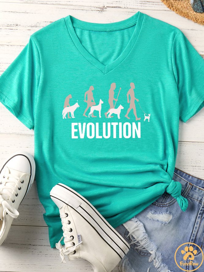 Women's Funny Evolution Matching V Neck T-Shirt