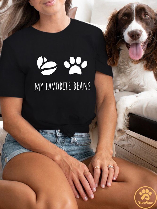 Women's My Favorite Beans Crew Neck Casual Loose T-Shirt