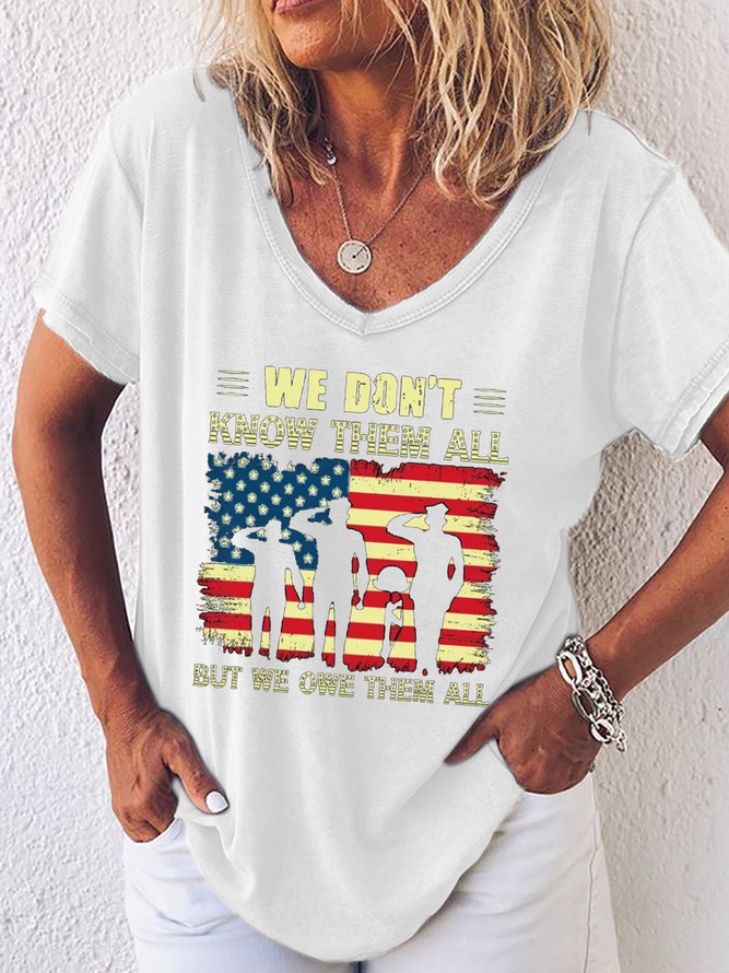 Women's USA Flag We Don't Know Them All but We Owe Them All V Neck T-Shirt