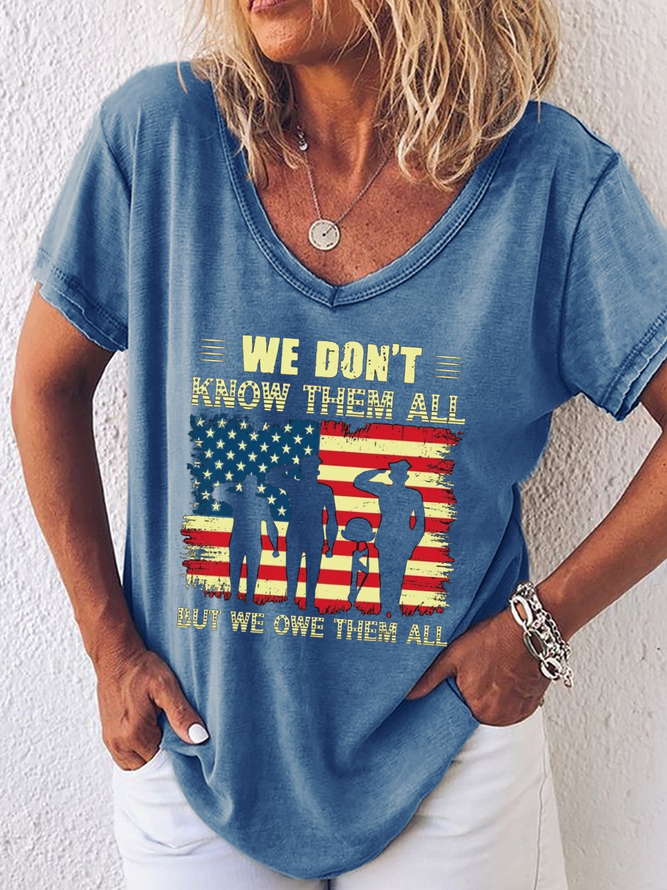 Women's USA Flag We Don't Know Them All but We Owe Them All V Neck T-Shirt