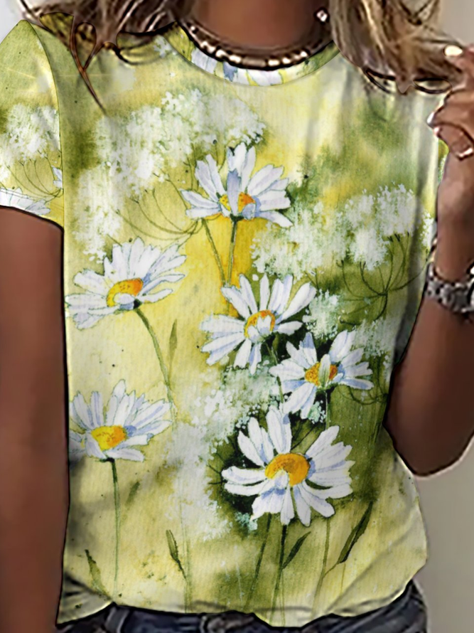 Women's Casual Daisy Floral Print T-Shirt