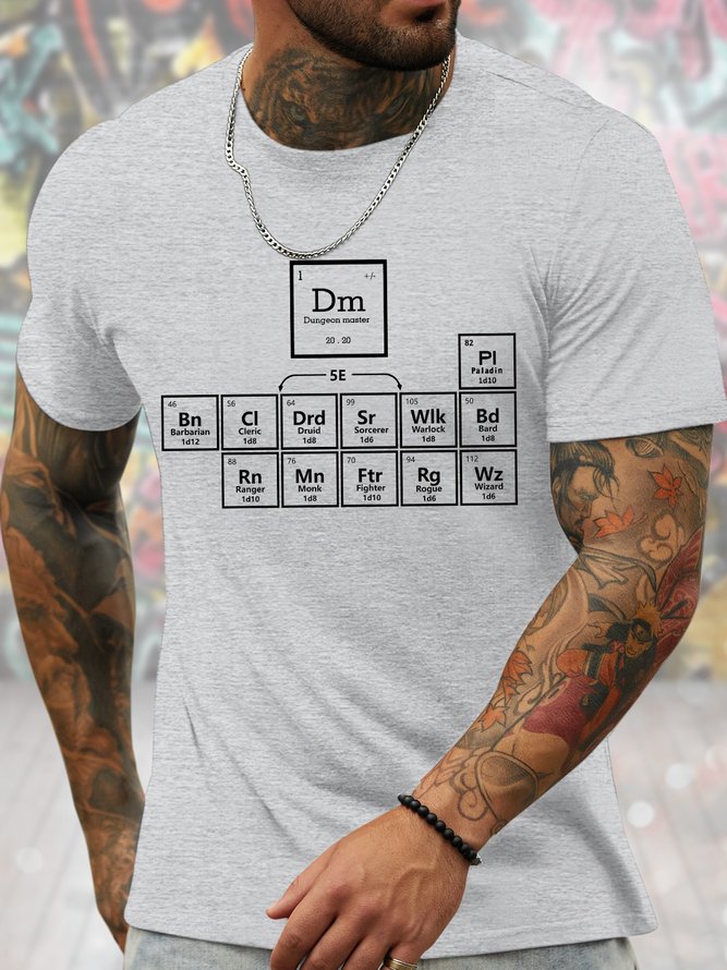 Men's Periodic Table Of The Elements Funny Graphic Printing Cotton Text Letters Casual Loose T-Shirt