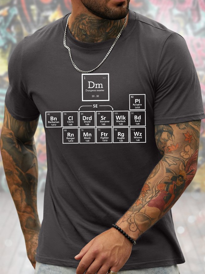 Men's Periodic Table Of The Elements Funny Graphic Printing Cotton Text Letters Casual Loose T-Shirt
