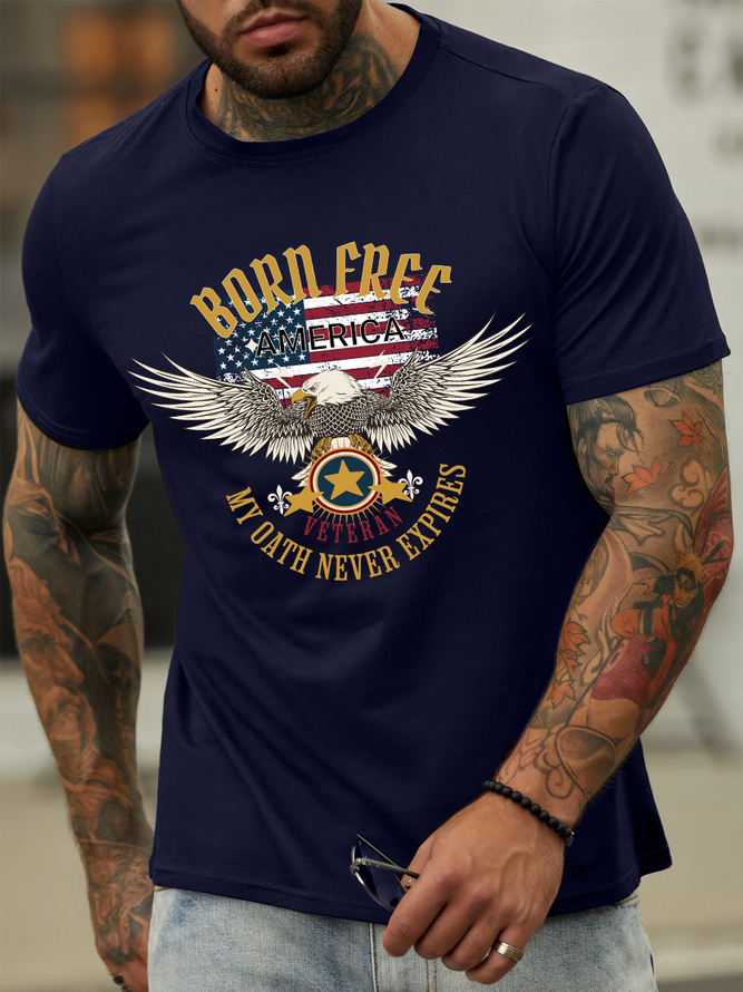 Lilicloth X Paula Born Free America Veteran My Oath Never Expires Men’s Patriotic Casual Cotton T-Shirt