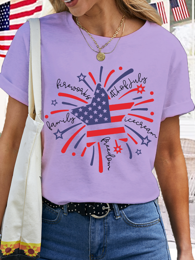 Women's Firework  American Flag 4th of July Cotton T-Shirt