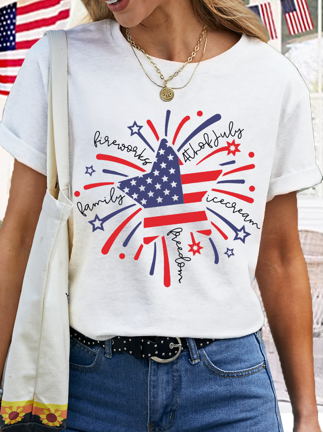 Women's Firework  American Flag 4th of July Cotton T-Shirt