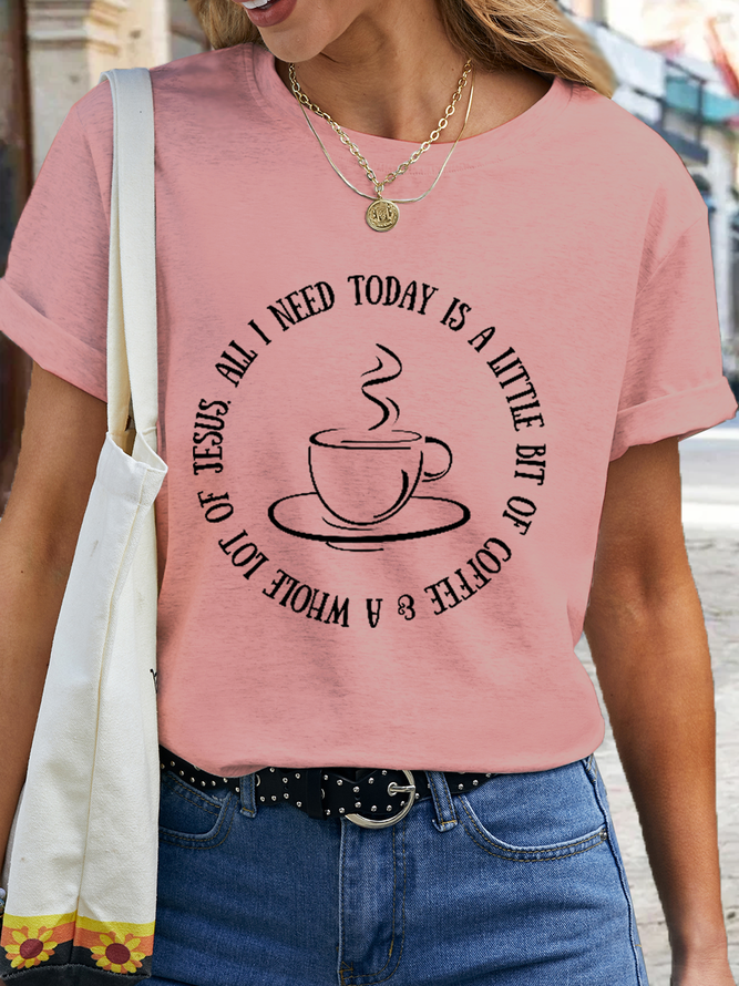 Women's Coffee and Jesus Cotton Loose Simple T-Shirt