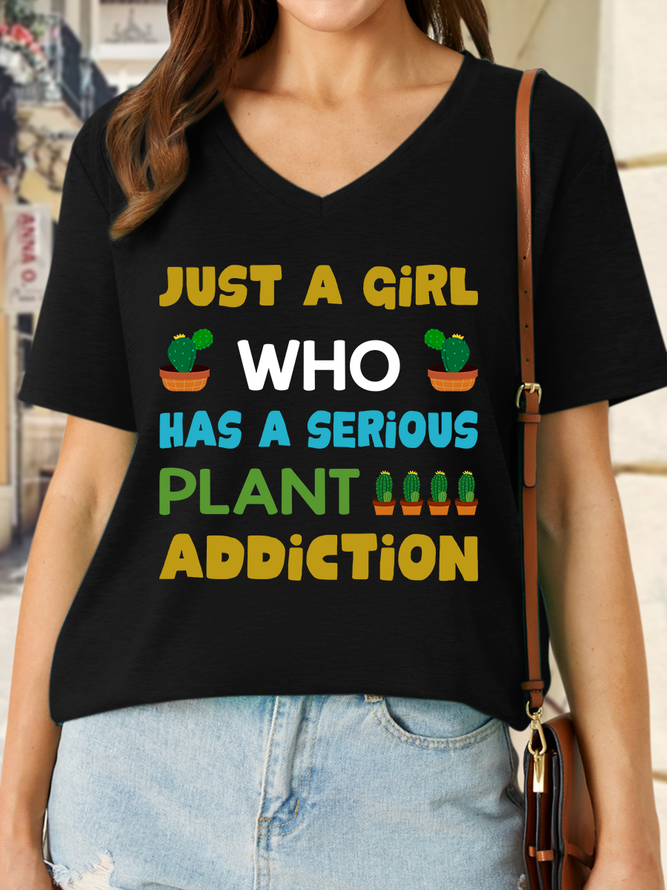 Lilicloth X Rajib Sheikh Just A Girl Who Has A Serious Plant Addiction Women’s Casual Cotton T-Shirt
