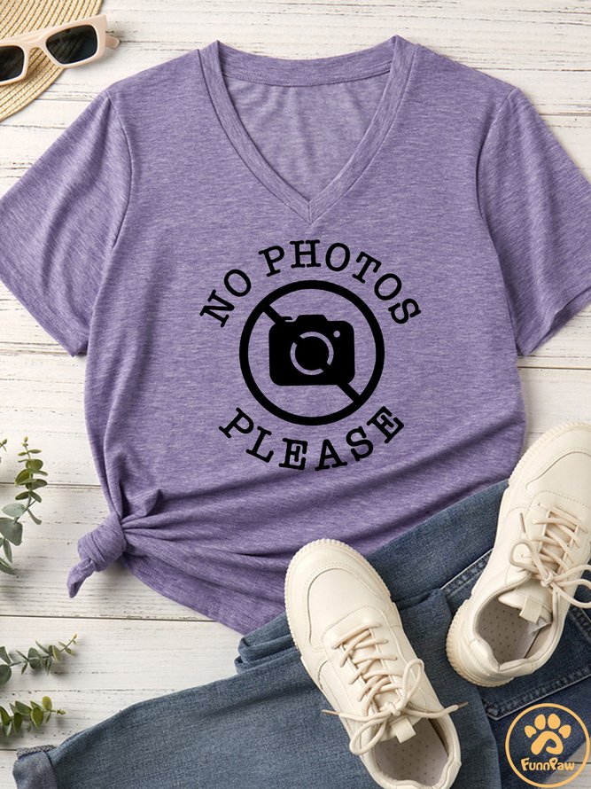 Women's No Photos Please Matching V Neck T-Shirt