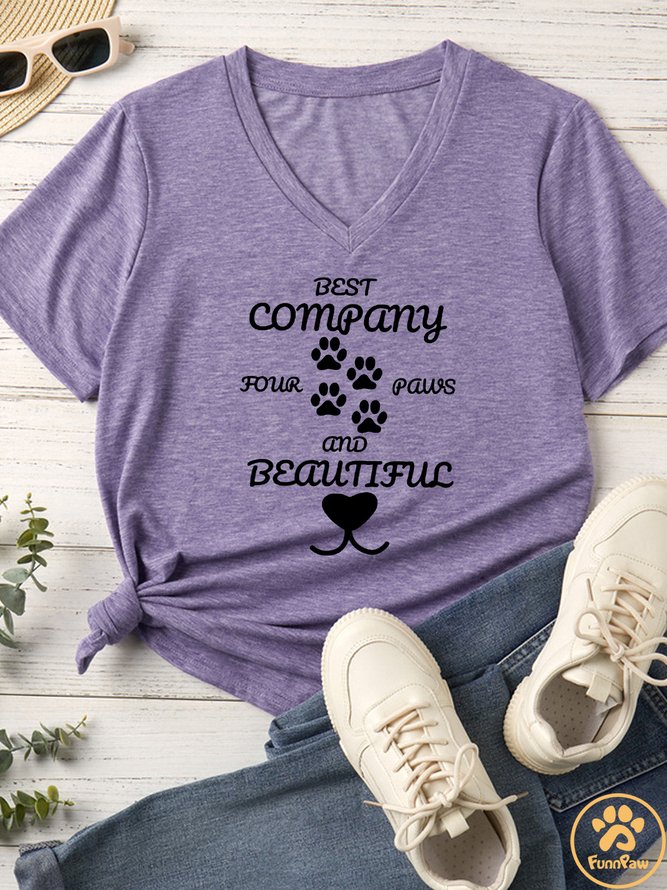 Women's Best Company Four Paws And Beautiful Matching V Neck T-Shirt