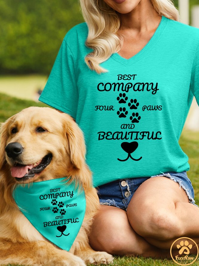 Women's Best Company Four Paws And Beautiful Matching V Neck T-Shirt