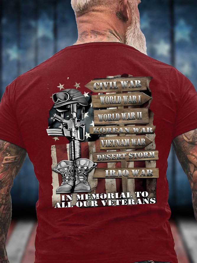 Men's Civil War World War 1 World War 2 In Memorial To All Our Veterans Funny Graphic Printing Casual Cotton Crew Neck Text Letters T-Shirt