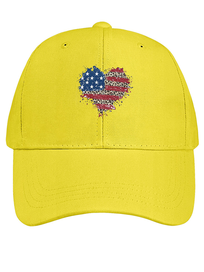 Women's Heart America Flag Independence Day Cotton Fit Adjustable Hat