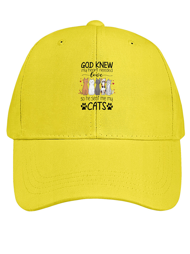 Women's God knew my heart needed love cat lover Cotton Fit Adjustable Hat