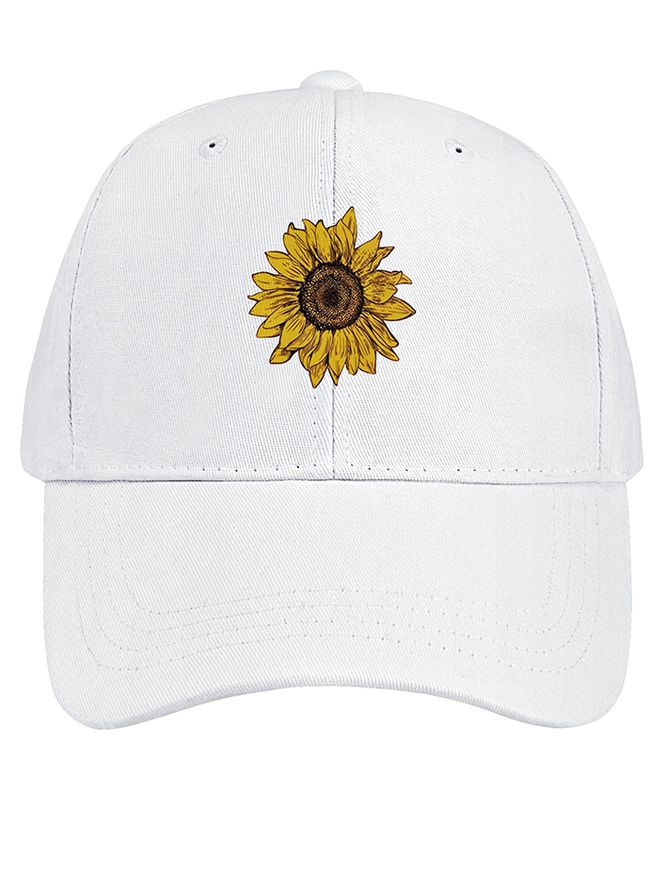 Women's Sunflower Print Cotton Fit Adjustable Hat