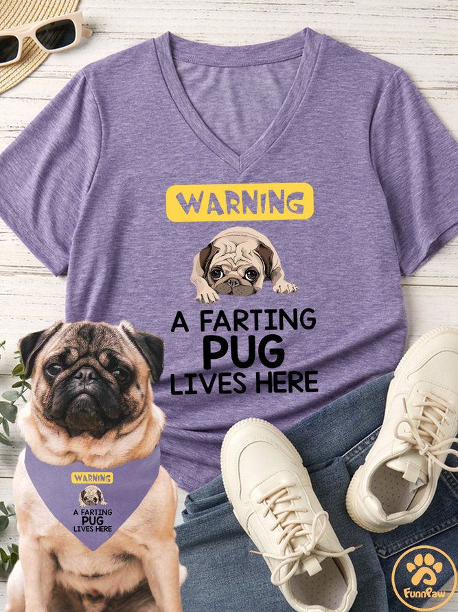 Warning A Farting Pug Lives Here Matching Dog Print Bib