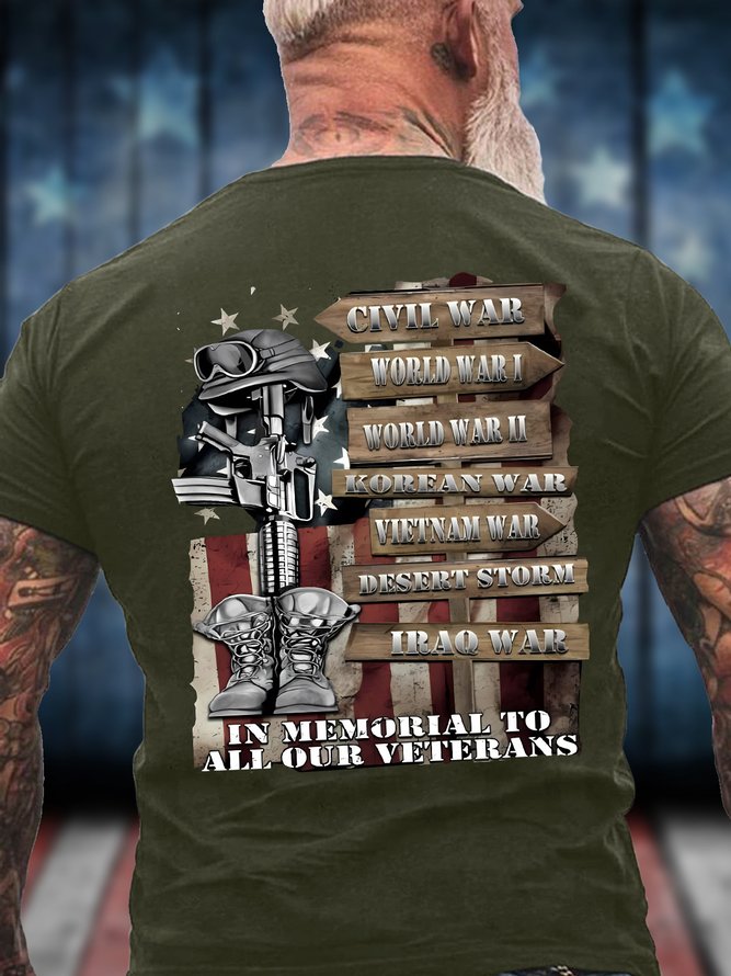 Men's Civil War World War 1 World War 2 In Memorial To All Our Veterans Funny Graphic Printing Casual Cotton Crew Neck Text Letters T-Shirt