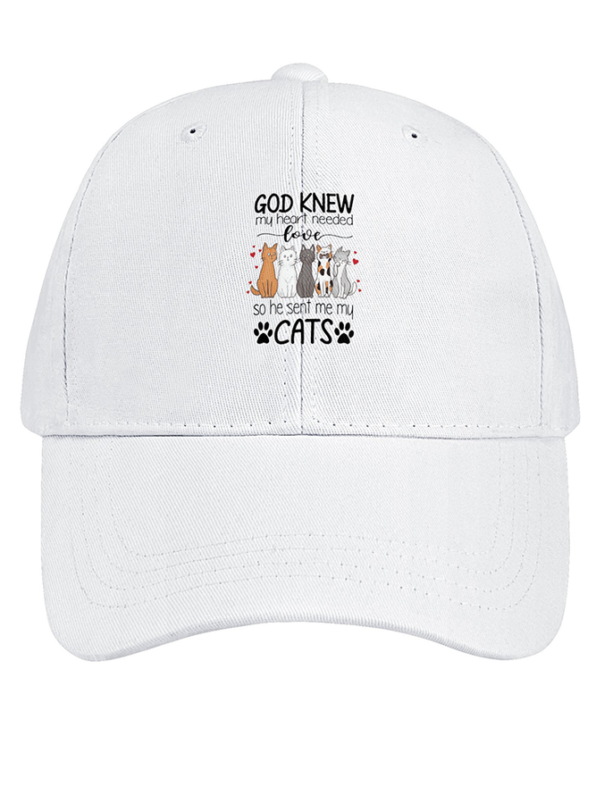 Women's God knew my heart needed love cat lover Cotton Fit Adjustable Hat
