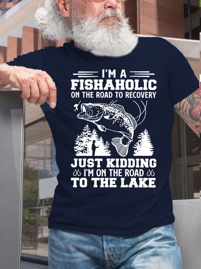 Women's Cotton Fishing I'm A Fishaholic On The Road To Recovery To The Lake Casual T-Shirt