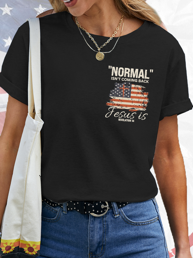Women's American Flag Normal Isn't Coming Back Cotton Simple Loose T-Shirt