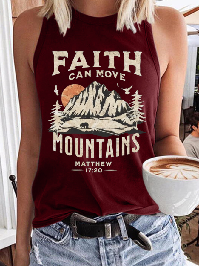 Women’s Faith Can Move Mountains Cotton-Blend Crew Neck Casual Text Letters Tank Top