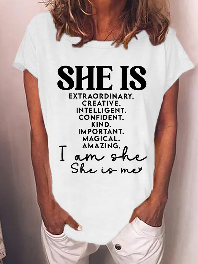 Women's She Is Extraordinary Creative intelligent Confident Kind Important Magical Amazing I Am She She Is Me Funny Graphic Printing Casual Crew Neck Text Letters Cotton-Blend T-Shirt