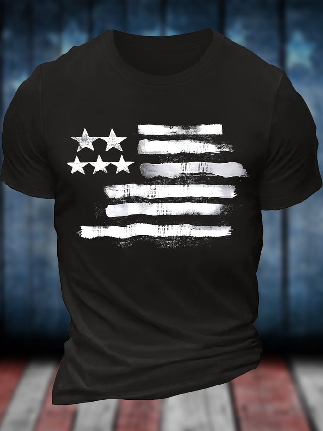 Men's Patriotic Flag Funny Graphic Printing Casual Cotton Crew Neck Loose T-Shirt