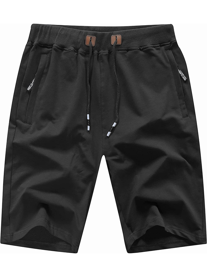 Men Shorts Casual Classic Fit Drawstring Summer Beach Shorts with Elastic Waist and Zipper Pockets