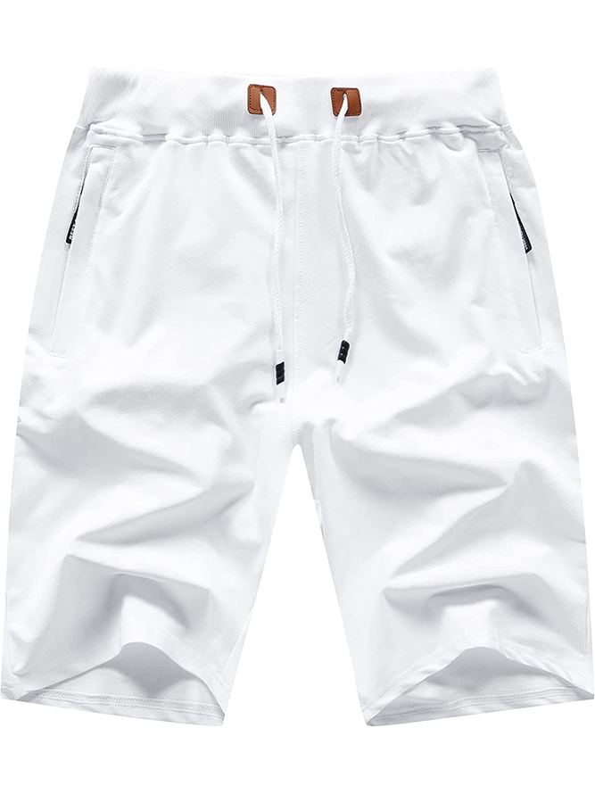 Men Shorts Casual Classic Fit Drawstring Summer Beach Shorts with Elastic Waist and Zipper Pockets