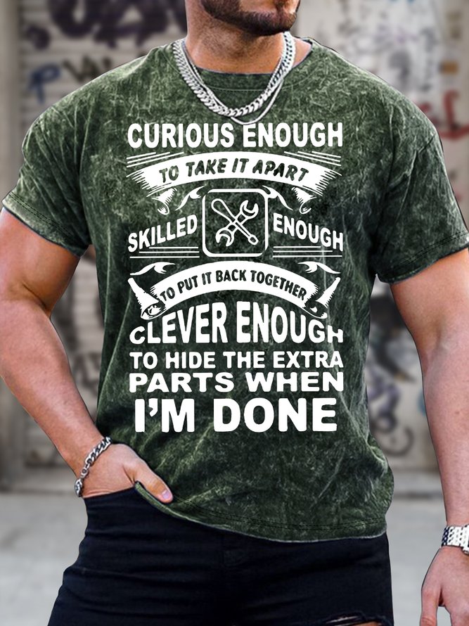 Men's Curious Enough To Take It Apart Skilled Enough To Put It Back Together Funny Graphic Printing Crew Neck Casual Loose Text Letters T-Shirt