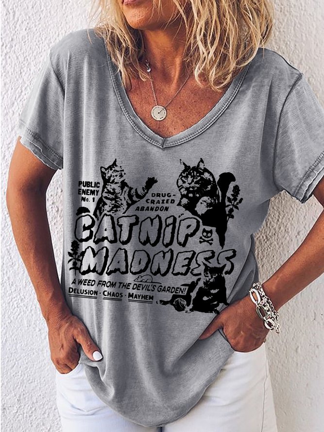 Women‘s Catnip Madness Cute Cat T-Shirt