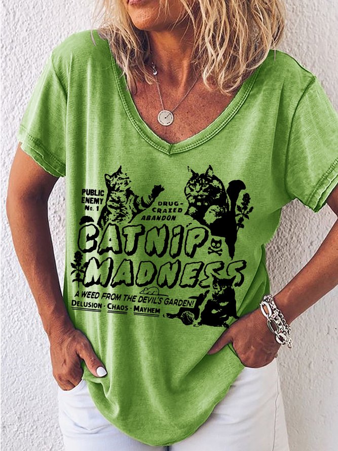 Women‘s Catnip Madness Cute Cat T-Shirt