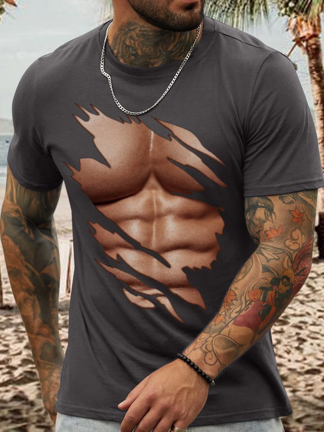 Men's Muscle Tear Of Beefcake Funny Graphic Printing Casual Cotton Crew Neck T-Shirt