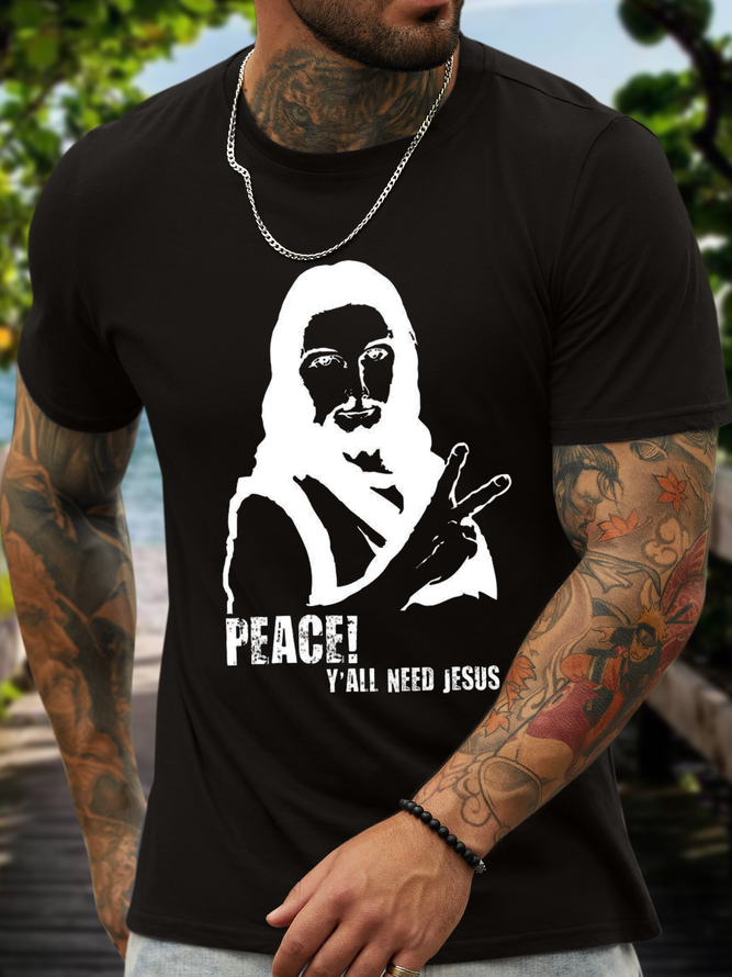 Men's Jesus Peace y'All Need Holy Bible Christmas Cotton Casual T-Shirt