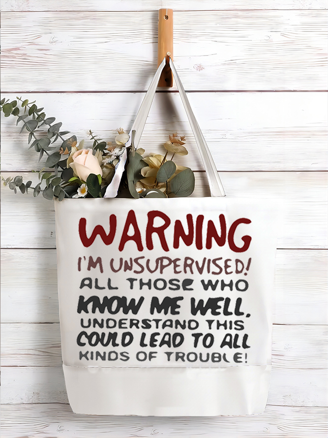 Women's Funny Word Warning I'M Unsupervised Text Letters Shopping Tote