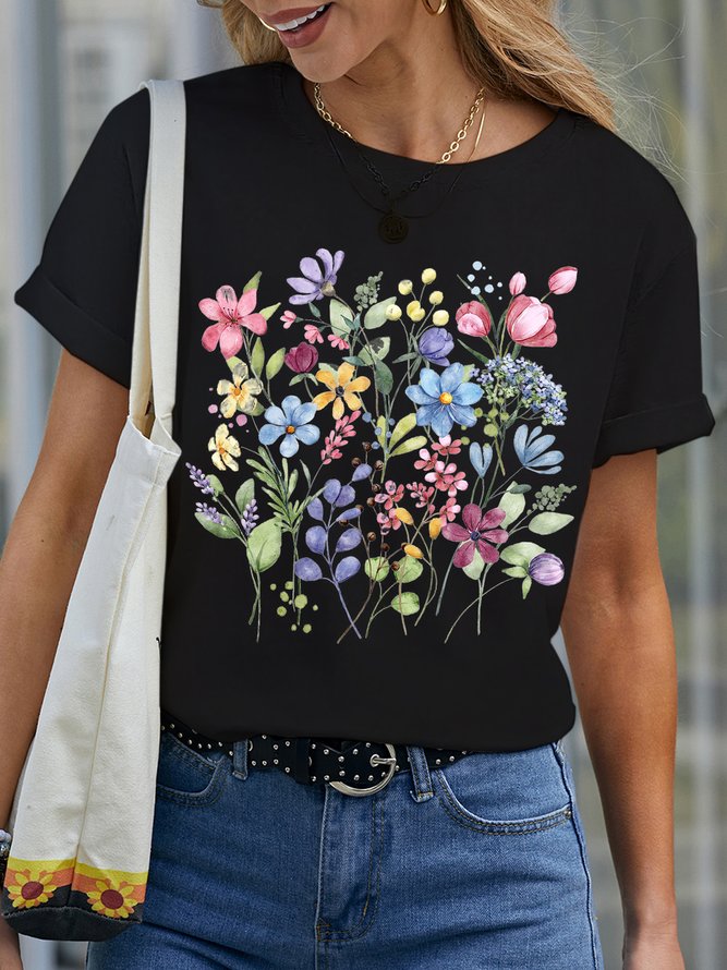 Women's wildflowers Cotton Casual T-Shirt