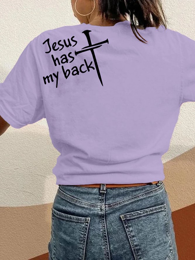Women's Jesus has my back printed casual Cotton Casual T-Shirt