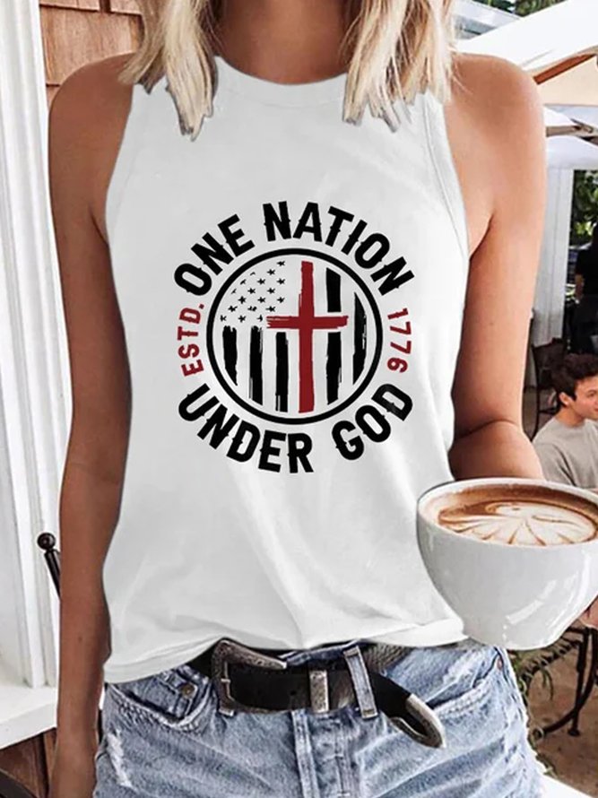 Women's One Nation Under God Flag Print Letters Tank Top