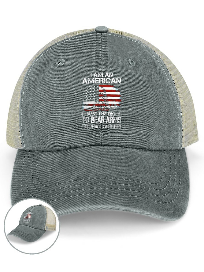 Men's I Am An American I Have The Right To Bear Arms Your Approval Is Not Required Funny Graphic Printing Independence Day Washed Mesh-back Baseball Cap