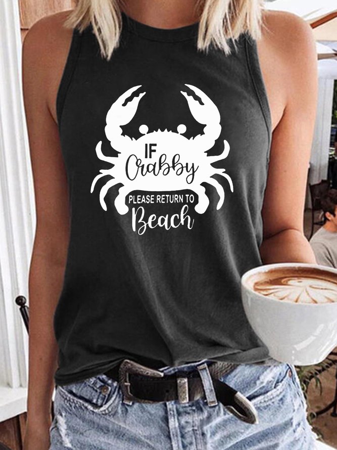 Women's If Crabby Please Return to Beach Shirt Hawaiian Summer Vacation Casual Tank Top
