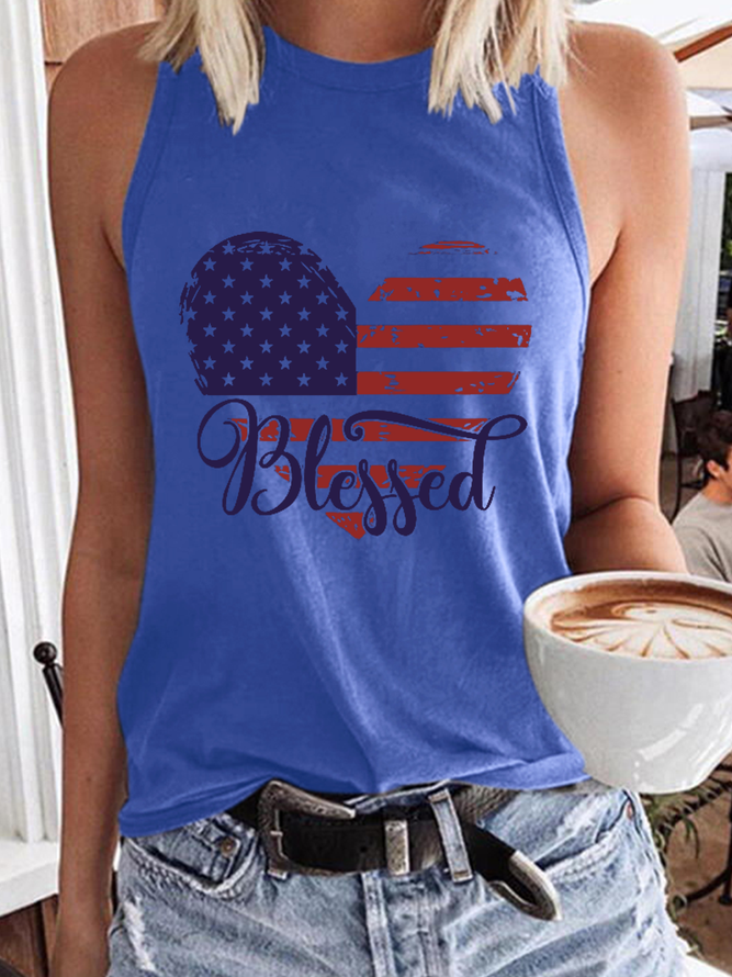 Women's Blessed American Flag Heart Casual Regular Fit Tank Top