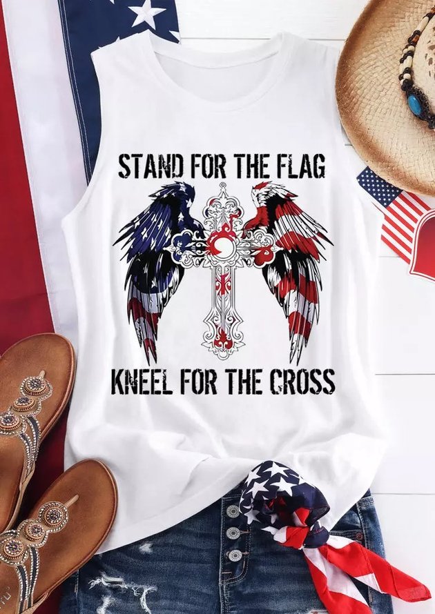 Women‘s Stand For The Flag Kneel For The Cross Crew Neck Casual Tank Top