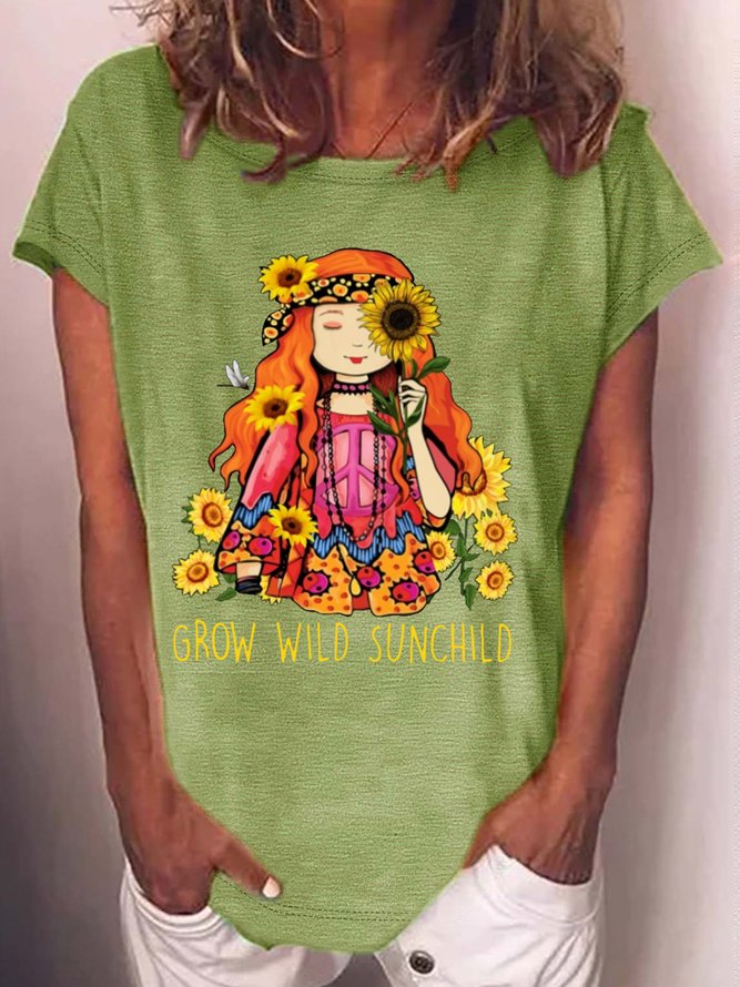 Women's Grow Wild Sunchild Sunflower Print T-Shirt