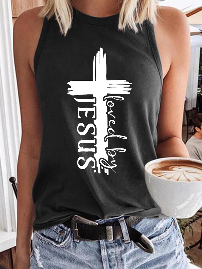 Women's Loved By Jesus With Cross Cotton-Blend Casual Tank Top