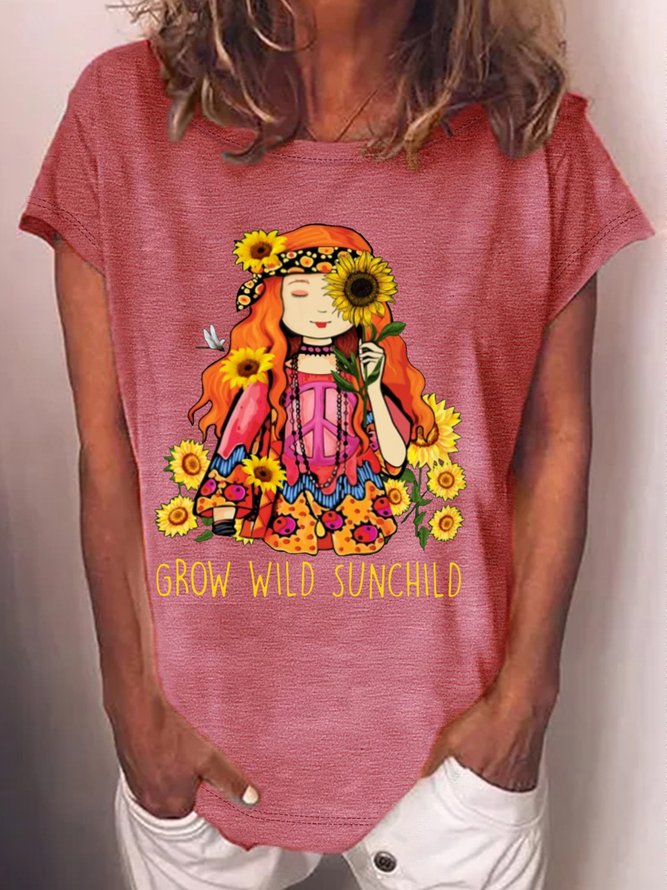 Women's Grow Wild Sunchild Sunflower Print T-Shirt