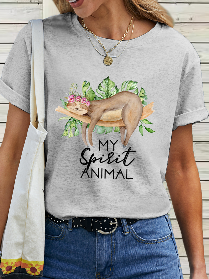 Women's Funny Cotton My Spirit Animal Simple T-Shirt