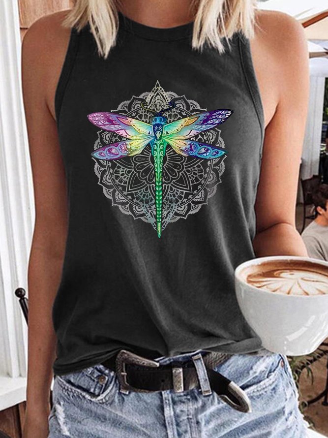 Women's Floral Dragonfly Casual Tank Top