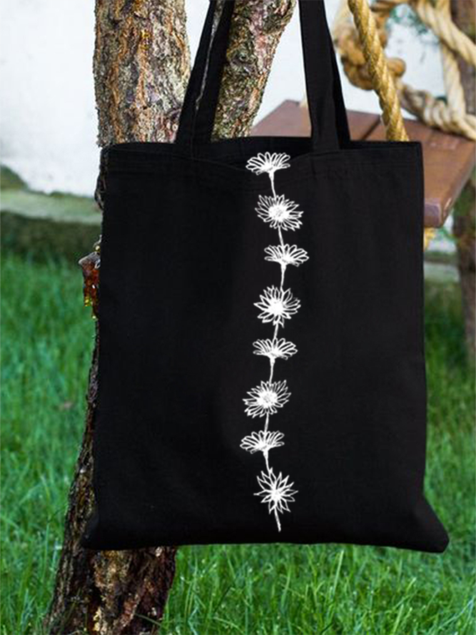 Women's Casual Daisy Chain 16 OZ Canvas Fabric Floral Shopping Tote